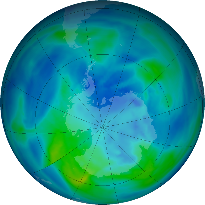 Antarctic ozone map for 06 April 2005